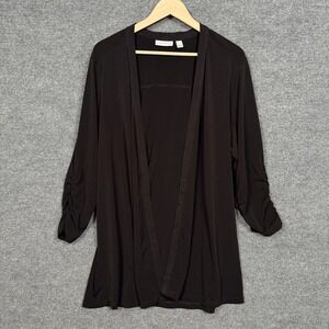 Susan Graver Womens Size XL Cardigan Black Ruched Sleeves Open Front Stretchy